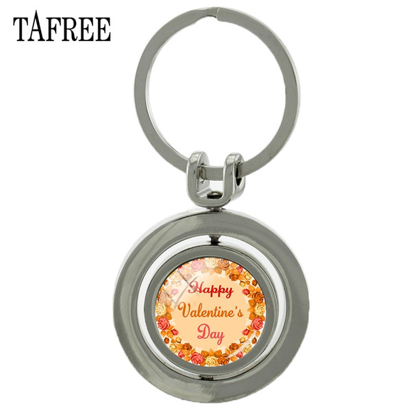 TAFREE Happy Valentine's Day Round 360 Rotating Metal Keychains Hot Selling Souvenir Key Chains Key Rings Rotatable Jewelry QR01