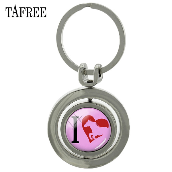 TAFREE I LOVE HORSE RIDING Revolving Pendant Keychain New Novelty Metal Pendant Key Chain Rotatable Key Ring Gift Jewelry SP5515