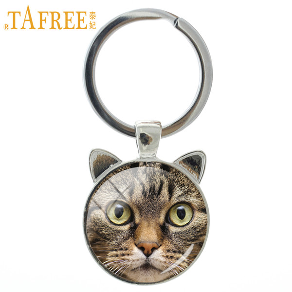 TAFREE Cat Ear Keychain Cute Fashion Glass Art Key Chain Key Ring Car Key Holder Steampunk Christmas Gift Men Women Jewelry CN16