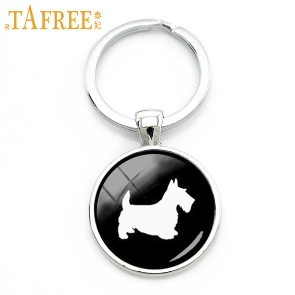 TAFREE Best friend cute Scottish Terrier key chain retro simple dog profile pattern keychain handmade lovely pet gift KC504