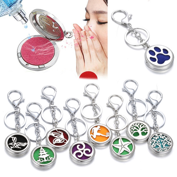 New Diffuser Jewelry Stainless Steel 30mm Aroma Perfume Locket Keychain Aromatherapy Essential Oils Diffuser Locket Keyrings with 10pcs pads