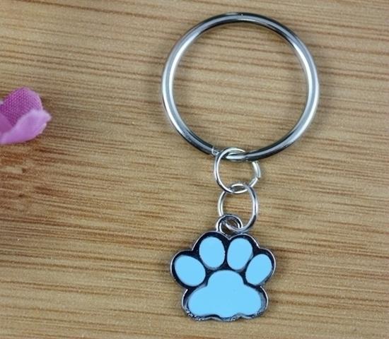 Vintage Blue Enamel Charms Dog &Cats Paw Prints Key Chain For Keys Car Bag Key Ring Handbag Couple Key Chains Gifts Accessories 50pcs