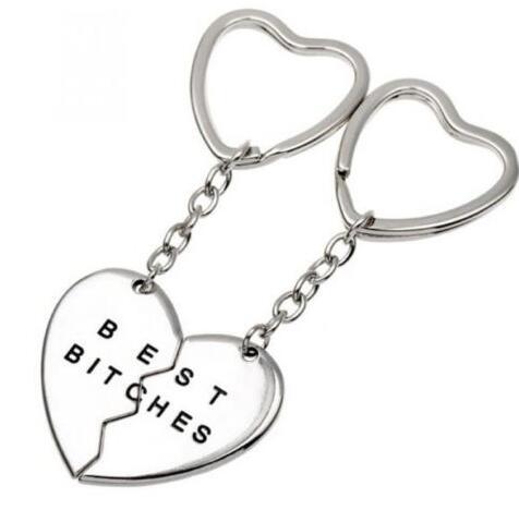 Vintage Silver Love Heart Best Bitches Best Friends Couple Keychain For Keys Car Bag Key Ring Handbag Gift Jewelry Key Chains