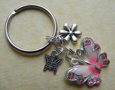 10PC Vintage Silvers Rhinestone Butterfly Flower Charms Key Chains Ring Bag Keychain For Keys Car Bag Key Ring Handbag Couple Key Chains