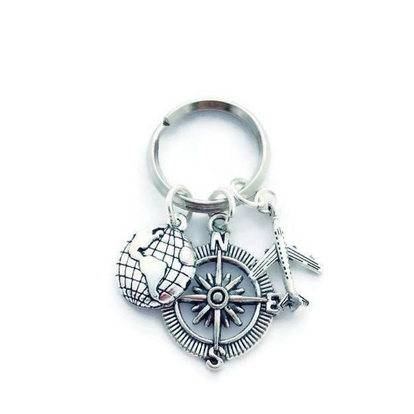 Universal Travel Compass Aircraft Earth Keychain For Keys Car Bag Key Ring Handbag Couple Key Chains Gifts Crafts Accessories