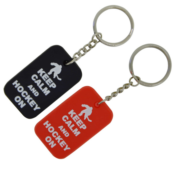 50PCS/Lot Keep Calm And Hockey On Silicon Dog Tag Keychain Ink Filled Logo Promotion Gift