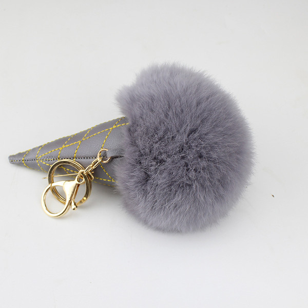 Ice Cream Fur Pom Pom Keychain Pompom Fur Pu Leather key Chain Pompon Porte Clef Rabbit Fur Ball Key Ring llaveros Chaveiros Sleutelhanger