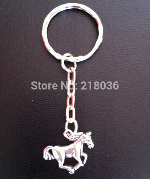 50pcs Vintage Silver Horse Pendants Key Chains Key Rings Car Bag Charms Accessories Findings Wholesale Fashion Jewelry P48