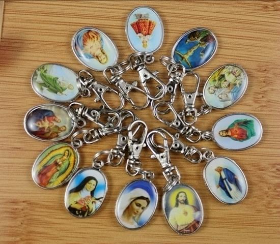 50PCS Fashion Vintage Silvers Charms Mixed Drip Virgin Mary Jesus Keychain For Car Key Ring Handbag Gift DIY Accessories N1602