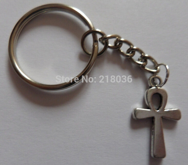 50pcs Vintage Silver ANKh CROSS Key Rings Keychain Ring For Keys Cat DIY Bag Key Chain Charms Accessories Findings Jewelry P49