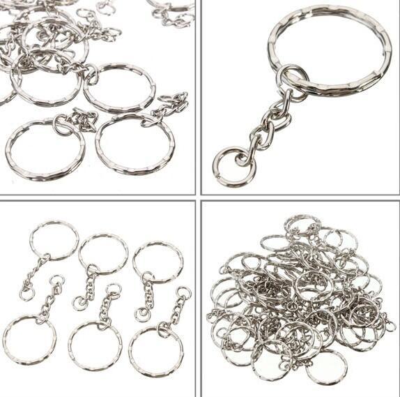 Blanks Plated Silver Keychain Findings Split Rings 4 Link For Keys Car Bag Key Ring Handbag Couple Key Chains Gifts Jewelry Accessories DIY