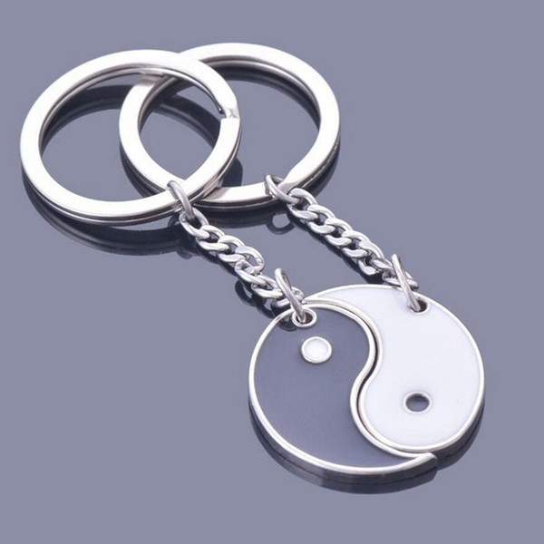 China Yin Yang Key Chain Enamel Black White Charm Couple Keychain For Keys Car Bag Key Ring Jewelry Gift Men Women Key Holder