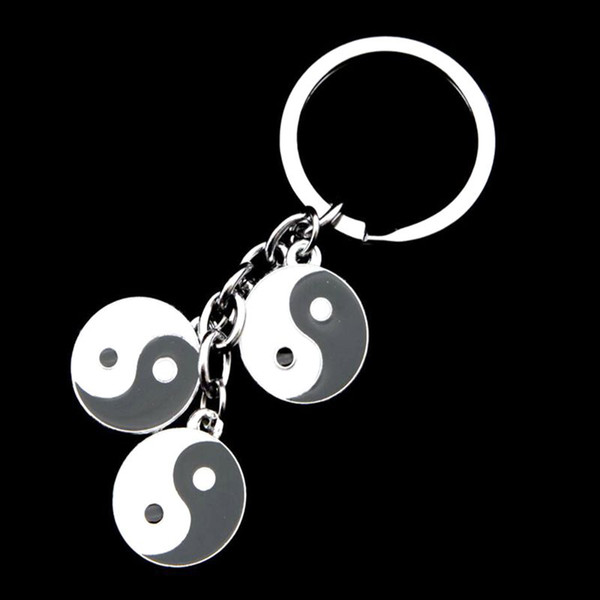 Gothic Tai Ji Yin Yang Key Chain Black White Medals Charm Keychain For Keys Car Bag Chinese Taoism Sign Key Ring Jewelry Gift