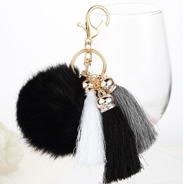 Tassel Rabbit Hair Ball Key Chain For Keys Car Bag Pendant Key Ring Handbag Couple Vintage Gold Key Chains Gifts Jewelry Accessories HOT