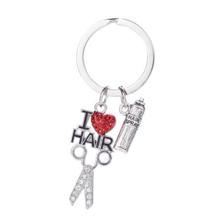 lemegeton Fishhook Wholesale Retail Custom Logo Hairdressing I love Hair Letter Heart Rhinestone Keychain Zinc Alloy