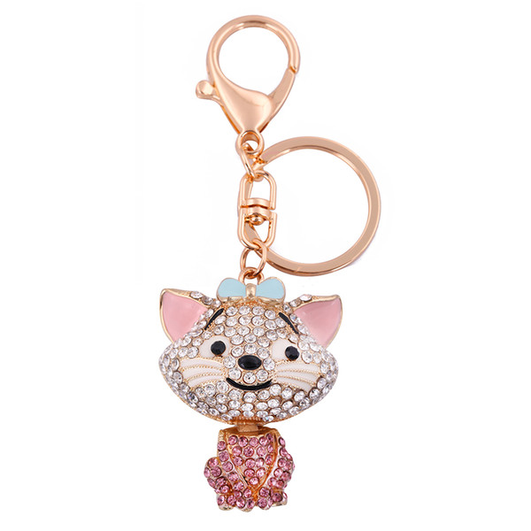 Lemegeton Newest Retail Hotselling New Design Colorful Crystal Charm Cartoon Custom Keychain Cat For Girl Gift