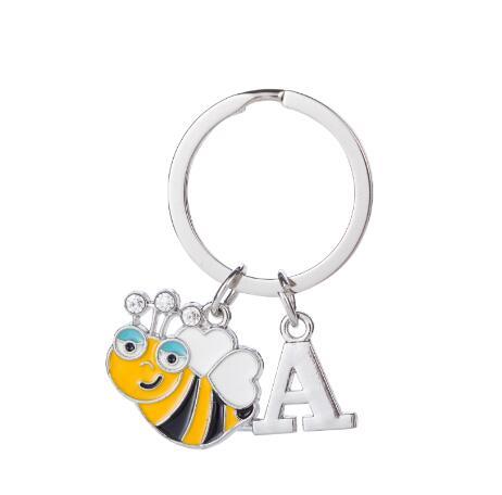 lemegeton Fishhook Wholesale Retail New Design Metal Material Charms Cartoon Bee Animal Letter A Keychain Custom