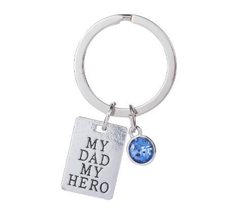 lemegeton Zinc Alloy Material Custom Logo Royal Blue Crystal Stone Keychain With My Dad My Hero Letter