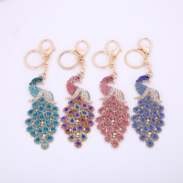 Lemegeton Wholesale Retail Fashion Newest Dropshipping Gift Keyring Elegant Full Crystal Holder Peacock Keychain Fashion Jewelry