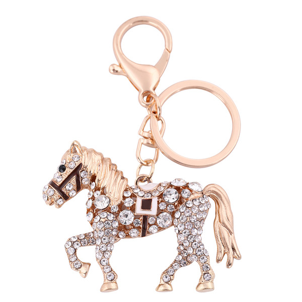 Lemegeton Newest Wholesale Retail Fashion Fashion Girl Custom Metal Animal Horse Key Chain With White Rhinestone