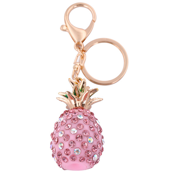 Lemegeton Wholesale Retail Custom Yellow Pink Green Pineapple Rhinestone Key Chain Rose Gold Plated Metal Keychain