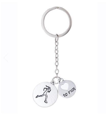 lemegeton Fishhook Wholesale Sport Girl Pattern To Run Letter Metal Material Silver Color Key Chain Keychains