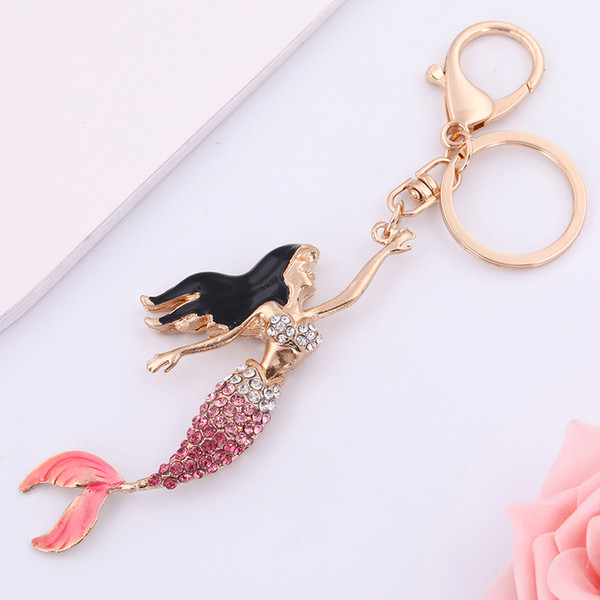 Lemegeton Retail Fashion Customised Promotion Metal Material Mermaid Key Chain With Pink Blue Puple Color Crystal