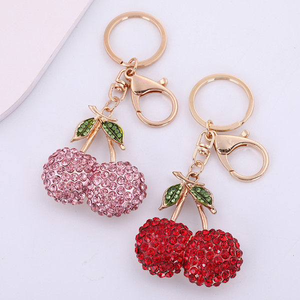 Lemegeton Wholesale Retail Fashion New Design Newest Hotselling Custom Manufacturer Pink Red Crystal Cherry Charm Keychain Metal