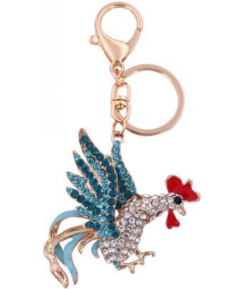 Lemegeton Newest Retail Hotselling Dropshipping Fashionable Metal Material Made Custom Logo Rooster Shaped Rhinestone Animal Keychain