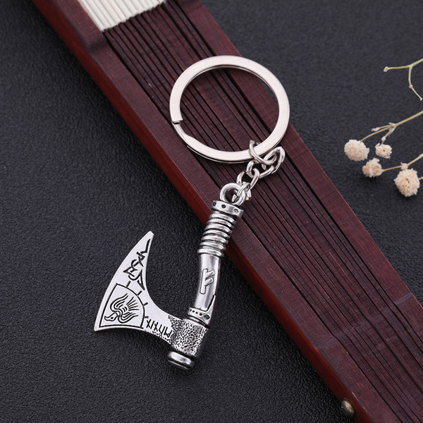 lemegeton Vintage Ethnic Irish Knots Runes Axe Pendant Raven Pattern Keyholder Fashion Jewelry for Men and Wmen