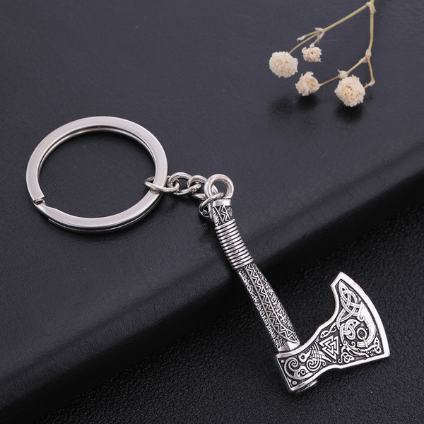 lemegeton Dropshipping Antique Silver Valknut Triquetra Pattern Axe Keyhain and Keyholder Vintage Women and Men Jewelry