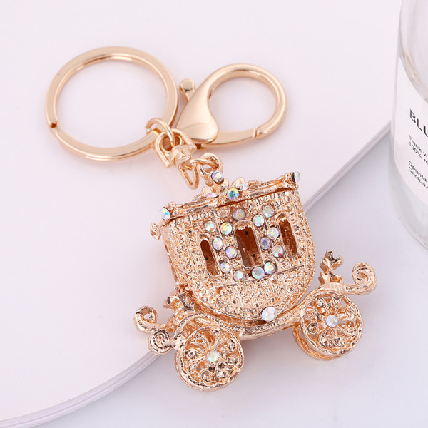 Lemegeton Wholesale Retail Fashion Personalized Rose Gold Plated Pumpkin Carriage Cartoon Keychain Metal For Girl Gift