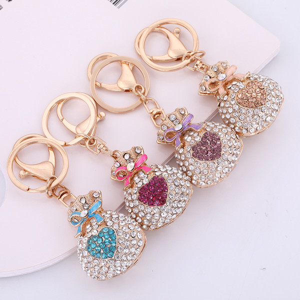 Lemegeton Wholesale Zinc Alloy and Crystal Metal Pendant Rose Gold Color Purse Keychain Keyholder for Gift