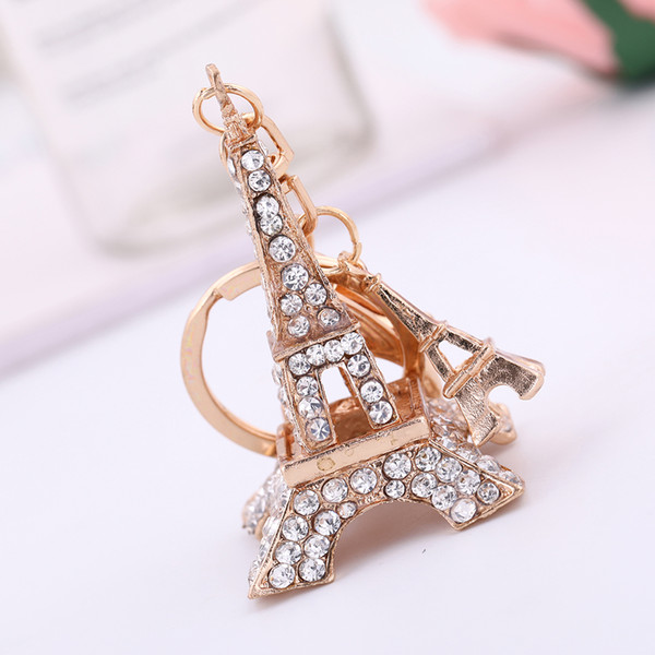 Lemegeton Wholesale Newest Retail Fashion China Factory White Rhinestones Eiffel Tower Charm Keychain Metal For Car