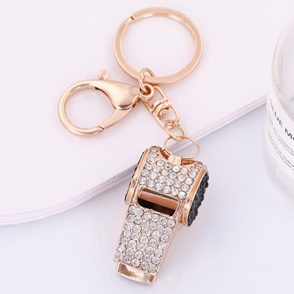 Lemegeton Wholesale Retail Fashion New Design Newest Hotsellin Metal Material Black White Rhinestone Flashlight Whistle Keychain