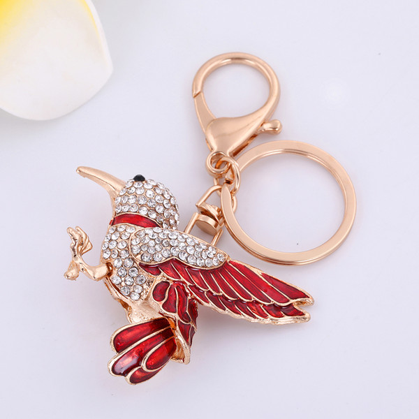 Lemegeton Retail Fashion Newest Hotselling White Crystal Red Custom Enamel Bird Animal Shaped Keychain With Metal Material