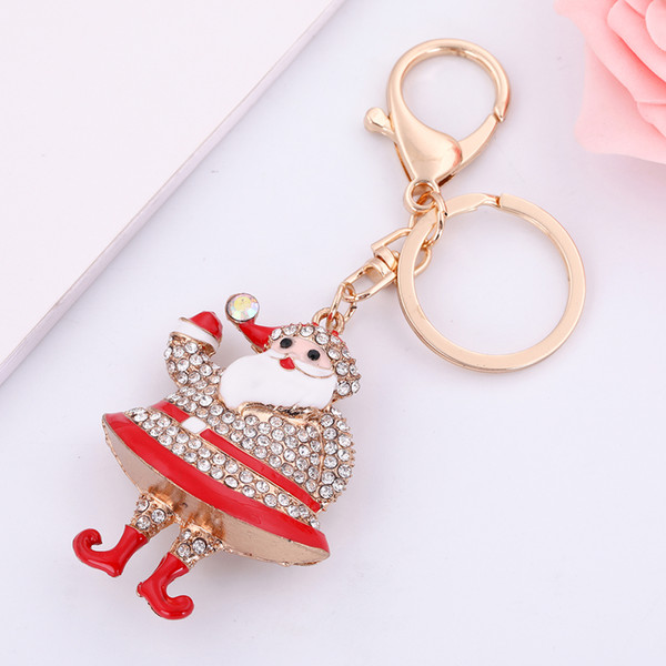 Lemegeton Wholesale Retail Fashion Yiwu Factory Santa Claus Charms Metal Custom Crystal Keychain For Xmas Accessories