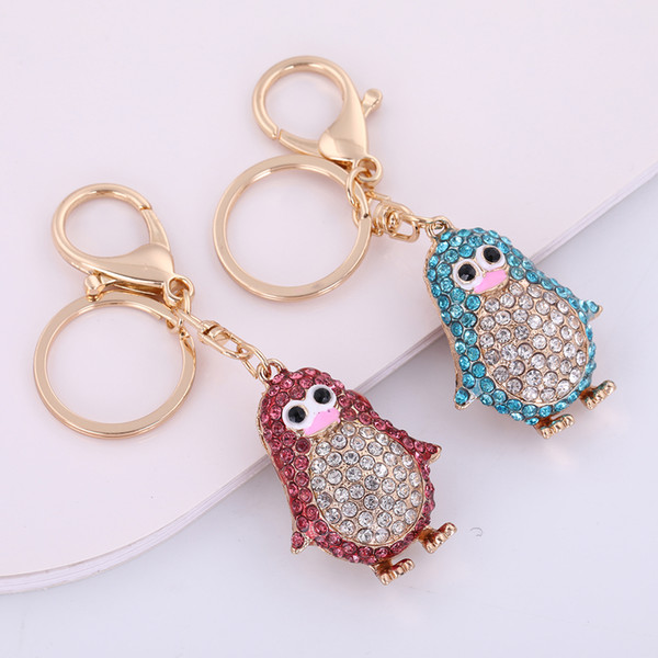 Lemegeton Retail Fashion Rose Gold Color Full Crystal Penguin Shaped 3D Animal Women and Girl Keyholder