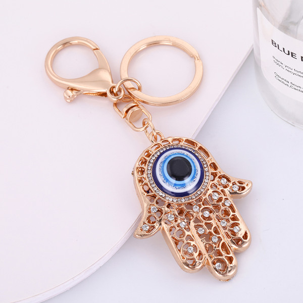 Lemegeton Wholesale Newest Hotselling Dropshipping Retail Fashion 2018 Custom Hamsa Hand Shaped Metal Luxury Crystal Keychain