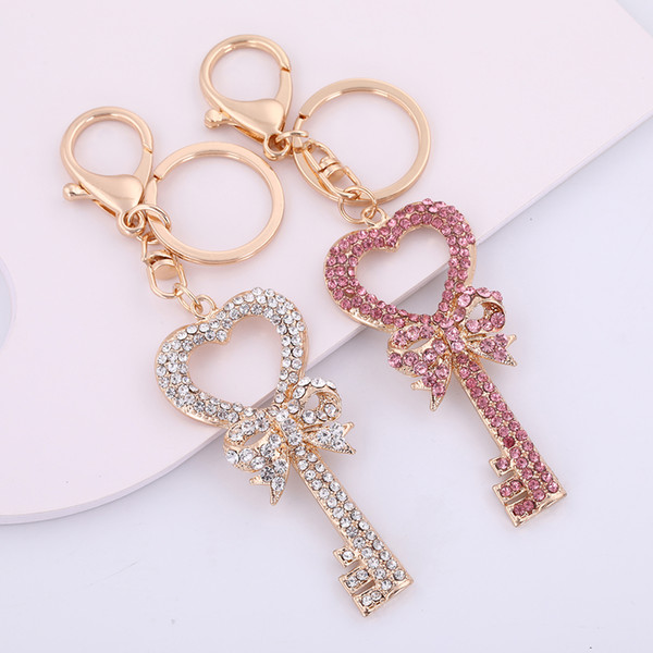 Lemegeton Wholesale Retail Fashion Rose Gold Plated Rhinestones Key Shaped Custom Keychain Metal With Alloy Materal