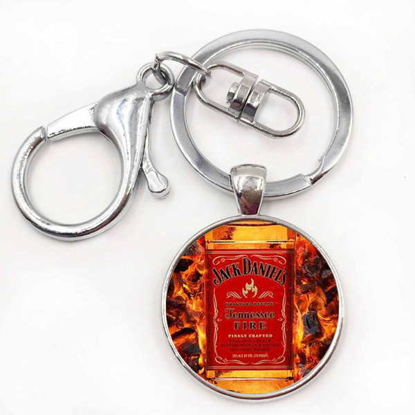 New Jack Daniel Antique No 7 Whiskey Round Keychain Glass Dome Photo Keychain Gifts for Men Silver Bacardi Key Holder