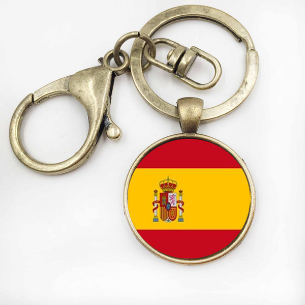 High Quality SpainItaly Flag Key Ring Round Glass Pendant Key Chain Charm bagCar Keychain birthday present Jewellery