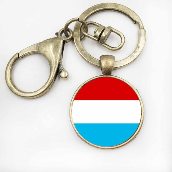 Charming Silver Plated Pendant Keychain RomaniaLuxembourg Flag pattern Key Chain HandbagCar Glass Key Ring Jewellery