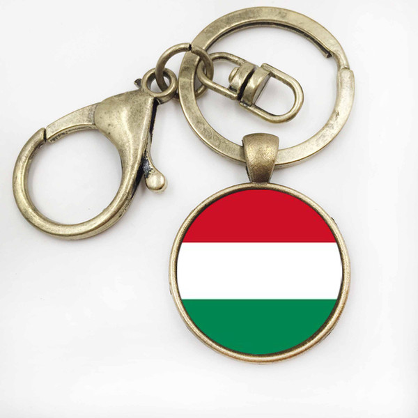 2017 Fashion Alloy Plated Keychain Jewelry GreeceHungary Flag Key Ring 25mm Round Glass Key Chain For Men Car