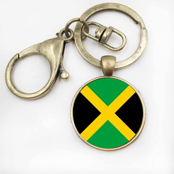 Charm Flag Art Photo Keychain Fiji IslandsJamaica Flag Men Car Key Ring Jewellery Glass Cabochon Women Handbag Key Chain