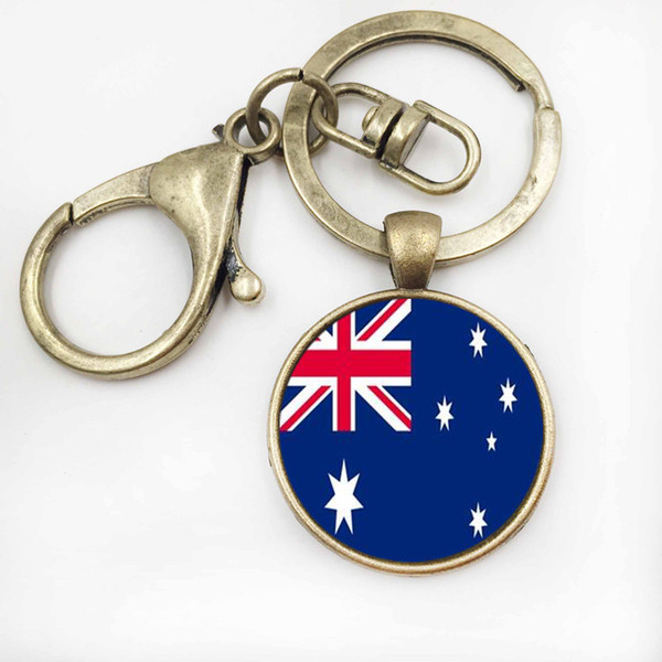 25MM Glass Pendant Key Chain PanamaAustralia Flag Men Car Key Ring Accessories Keychain Jewellery Key Holder