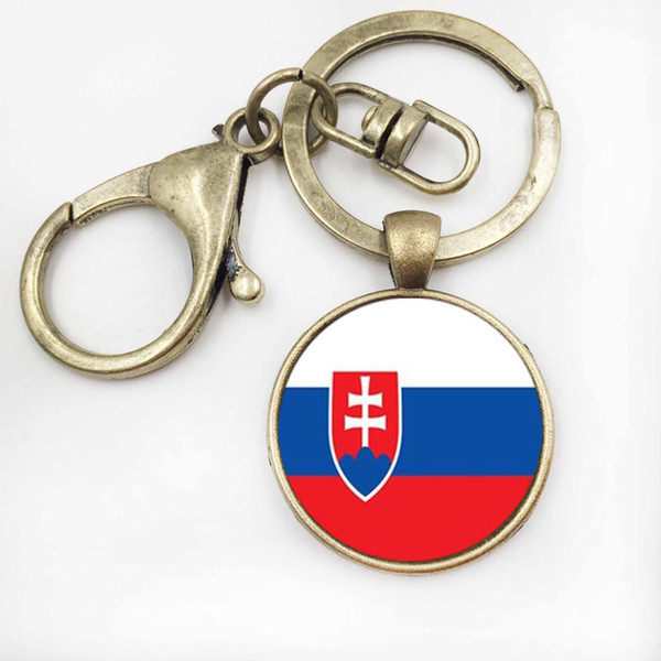 Slovenia Flag Car Keychain Jewelry Silver Color Glass Art Photo Flag Key Chain Packet key Ring For Men Bag Gift