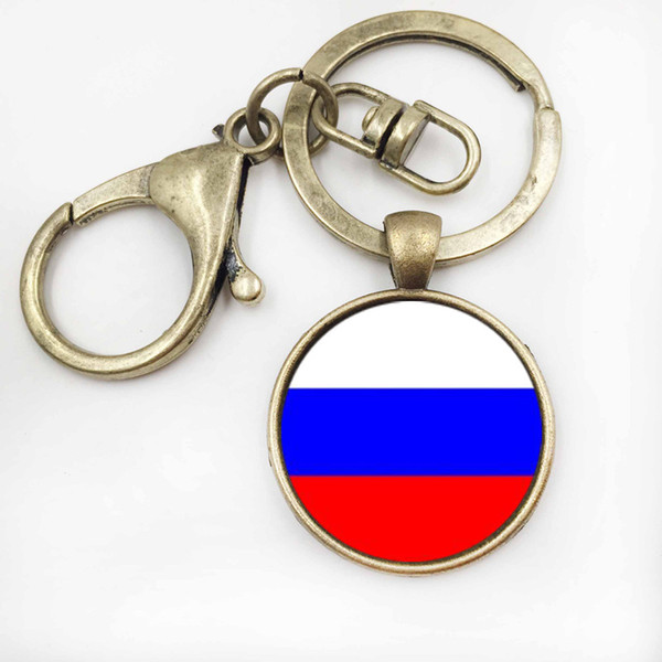 Vintage GermanyRussia Flag Art Keychain Crystal Men BagCar Key Ring Jewellery Glass Dome Women Handbag Key Chain