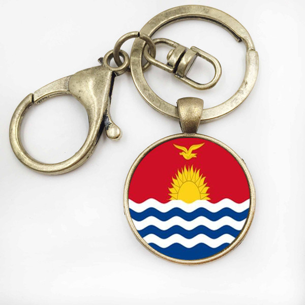 Kiribati Flag Glass Pendant Art Bag Key Chain Vintage Women Handbag Keychain Car Key Ring Jewellery