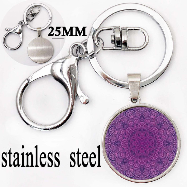 Mandala Yoga Keychain Om Zen Buddhism Key Chain Glass Jewelry Vintage Silver Pendant Key Ring Car Keychain For Women